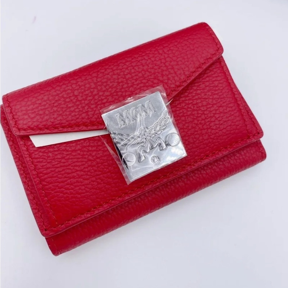 MCM Red Leather Card Case Mini Wallet